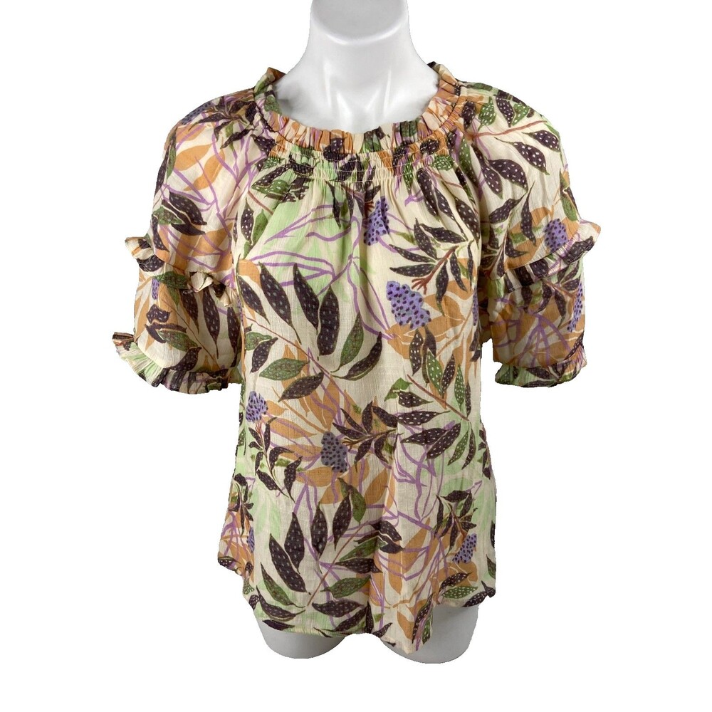 Nanette Lepore Women Small Blouse Tropical Floral Chic Cottage Semi Sheer